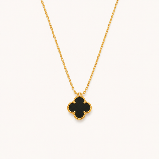 Luxury Black Clover Pendant Necklace – Gold-Plated Four-Leaf Clover Necklace for Women