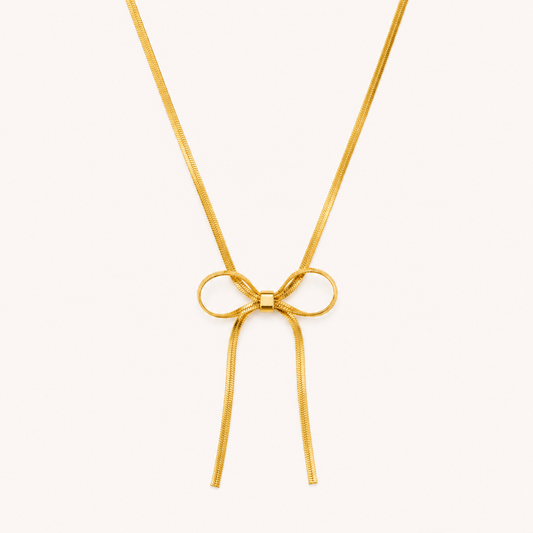 Minimalist Gold Bow Ribbon Necklace – Elegant Bow Pendant Necklace for Women