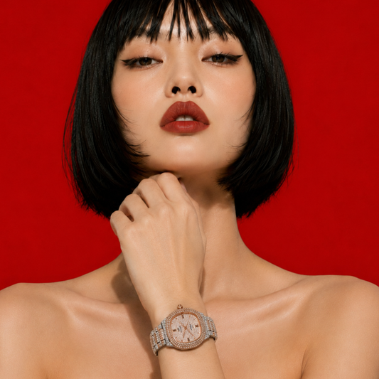 Luxury Two-Tone Crystal Women's Watch – Rose Gold & Silver Diamond-Style Wristwatch