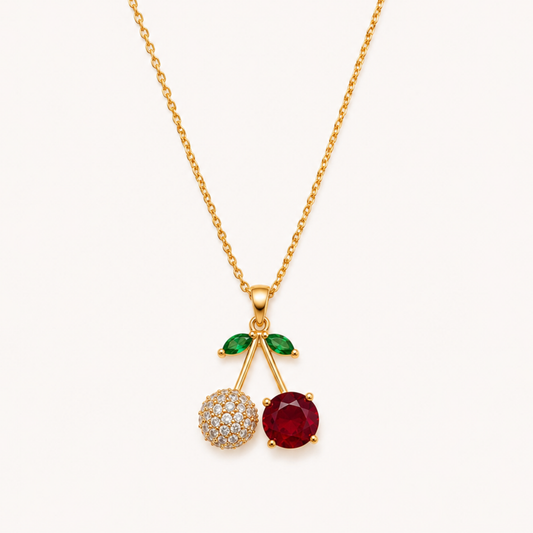 Cherry Crystal Pendant Necklace – Gold-Plated Red Cherry Necklace for Women