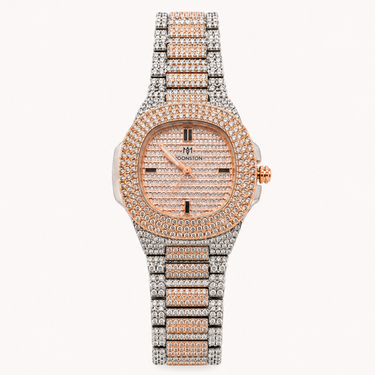 Luxury Two-Tone Crystal Women's Watch – Rose Gold & Silver Diamond-Style Wristwatch